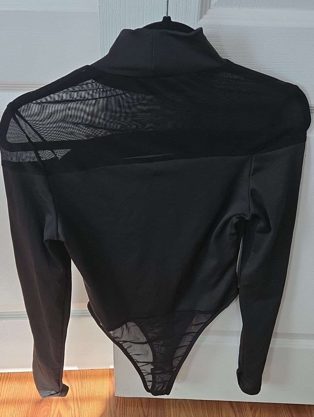 Women’s Black Long-Sleeve Mesh Panel Bodysuit (Never Worn)